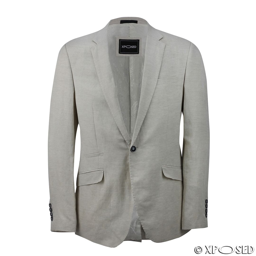 Mens Vintage Cotton Linen Blend Slim Fit Blazer Smart Casual Jacket