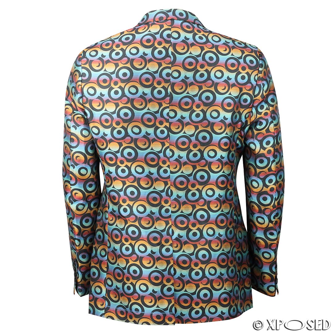 Mens Blue Red Circle Print Fitted Funky Blazer Italian Designer Suit