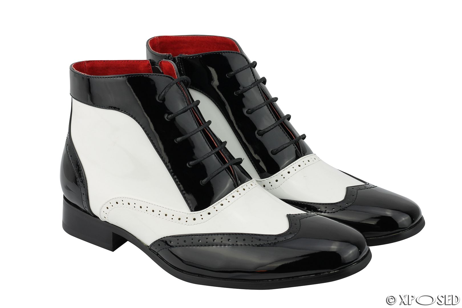 Men’s Patent Leather Spats Ganster Brogue Ankle Zip Boots Fancy Party