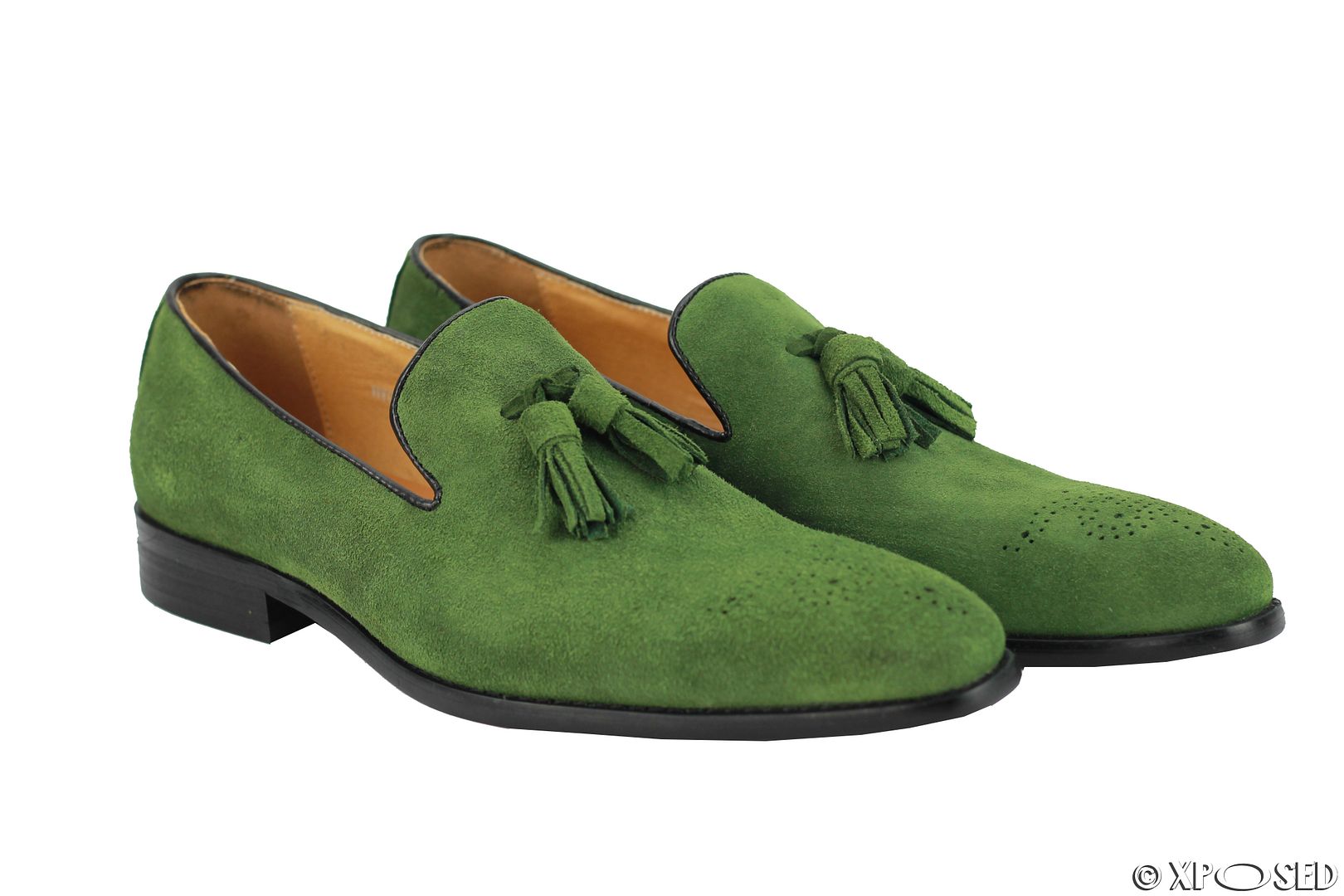 Mens Real Suede Leather Blue Green Black Slip on Tassel Loafer Vintage