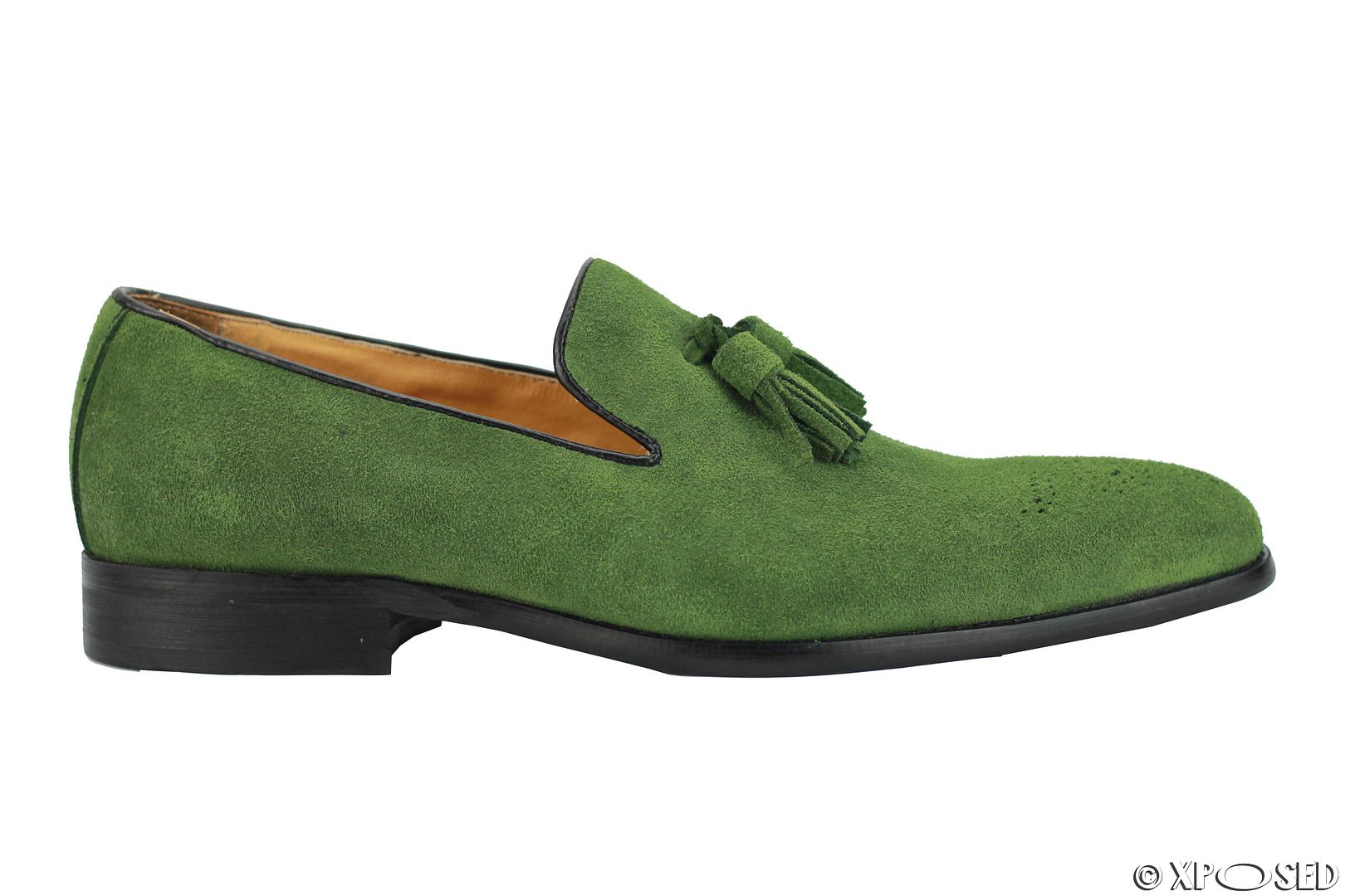 Mens Real Suede Leather Blue Green Black Slip on Tassel Loafer Vintage