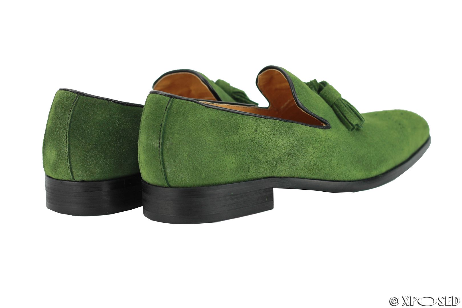 Mens Real Suede Leather Blue Green Black Slip on Tassel Loafer Vintage