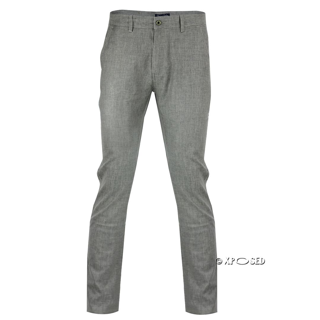 Mens Cotton Linen Blend Slacks Slim Fit Trousers Pants 4 Colour Size 30