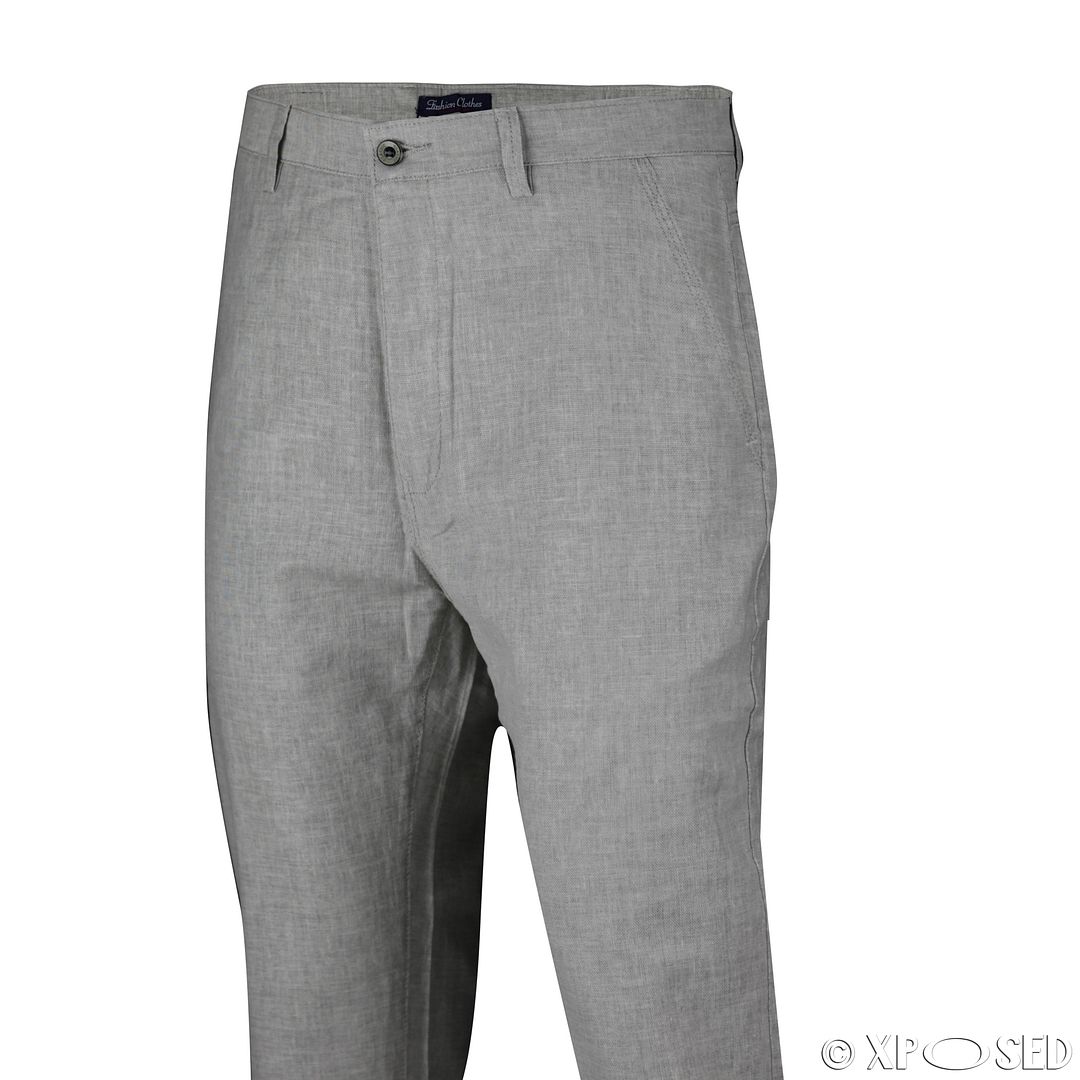 Mens Cotton Linen Blend Slacks Slim Fit Trousers Pants 4 Colour Size 30