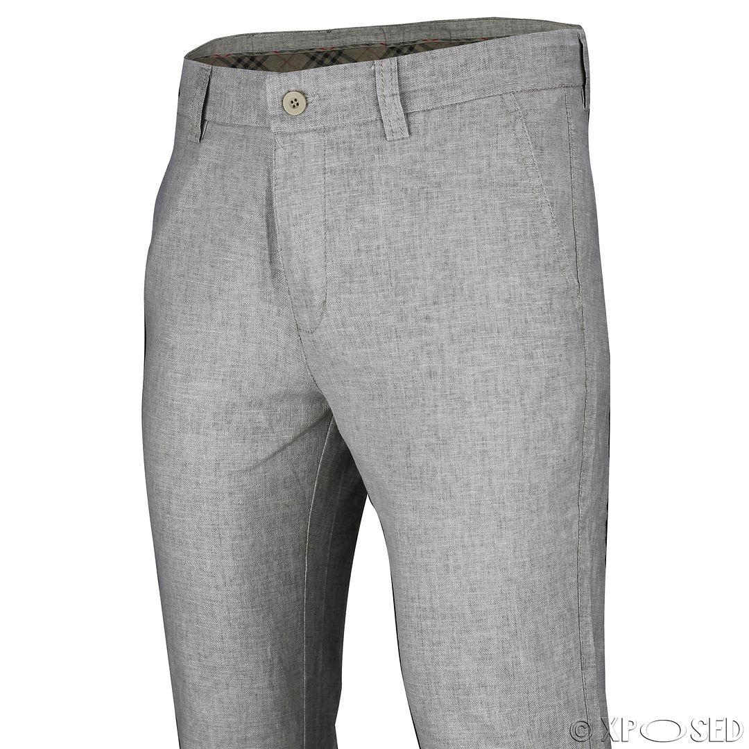 Mens Cotton Linen Blend Trousers Flat Front Smart Casual Chino Pants 4
