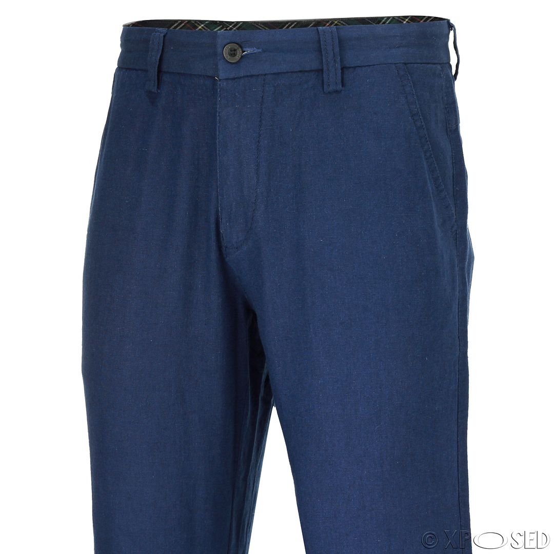Mens Cotton Linen Blend Trousers Flat Front Smart Casual Chino Pants 4