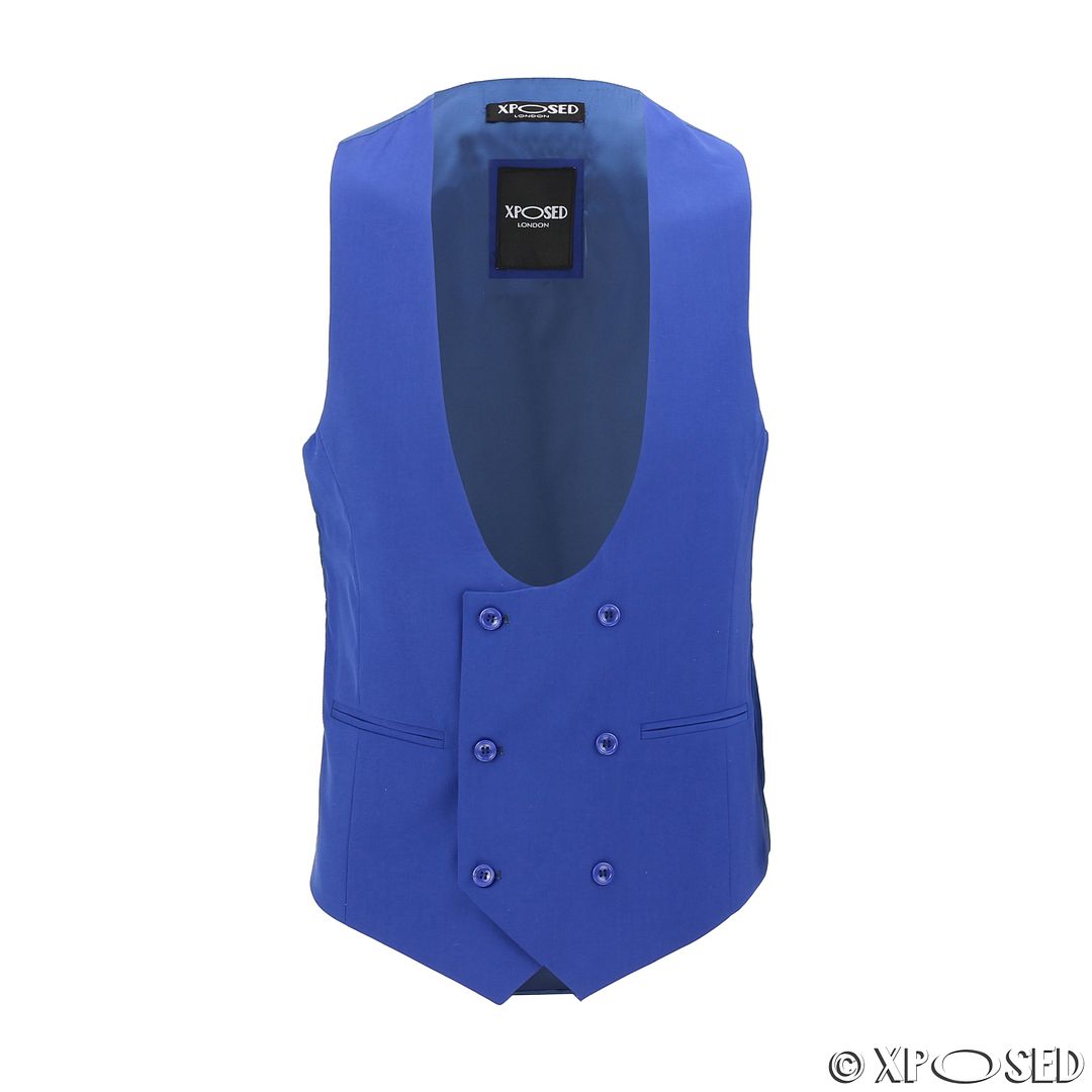 Mens Double Breasted Low U Cut Formal Suit Waistcoat Fitted Smart