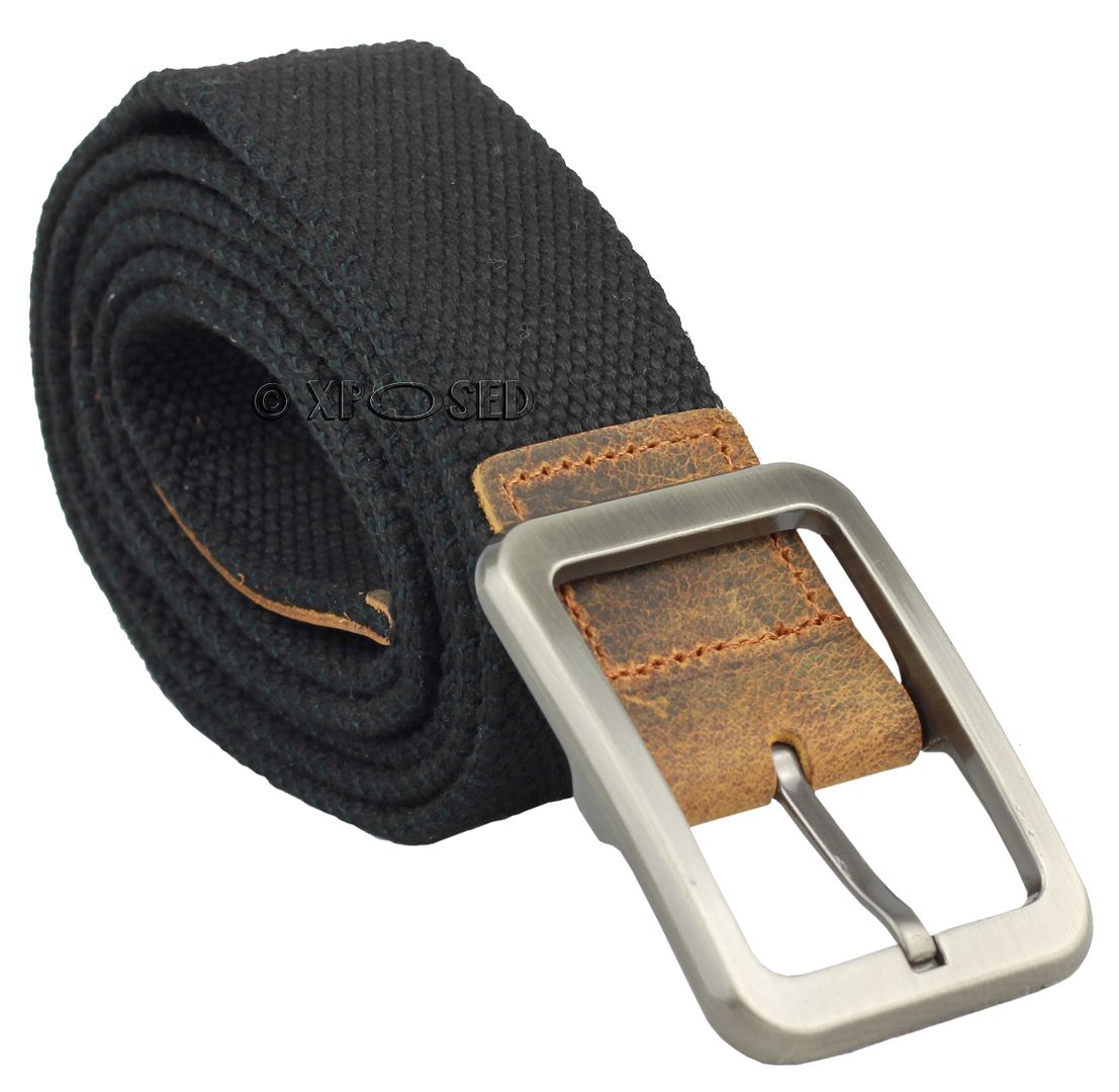 Mens Big Size Canvas Belt Leather Trim Black Beige Navy Size 45” – 55” | eBay