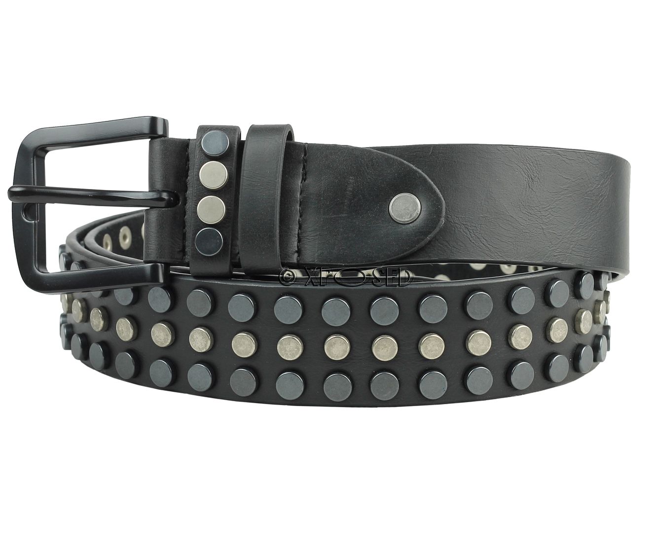 Mens Real Leather 3 Row Studded Jeans Belt D Ring Oxidised Buckle Black ...