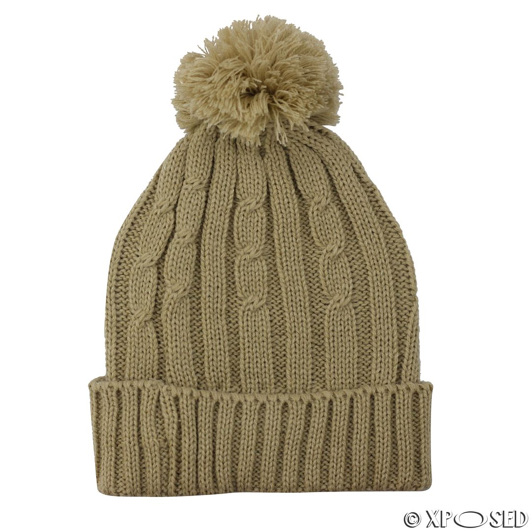 Unisex Mens Ladies Warm Winter Knitted Beanie Faux Fur Bobble Hat Cap ...