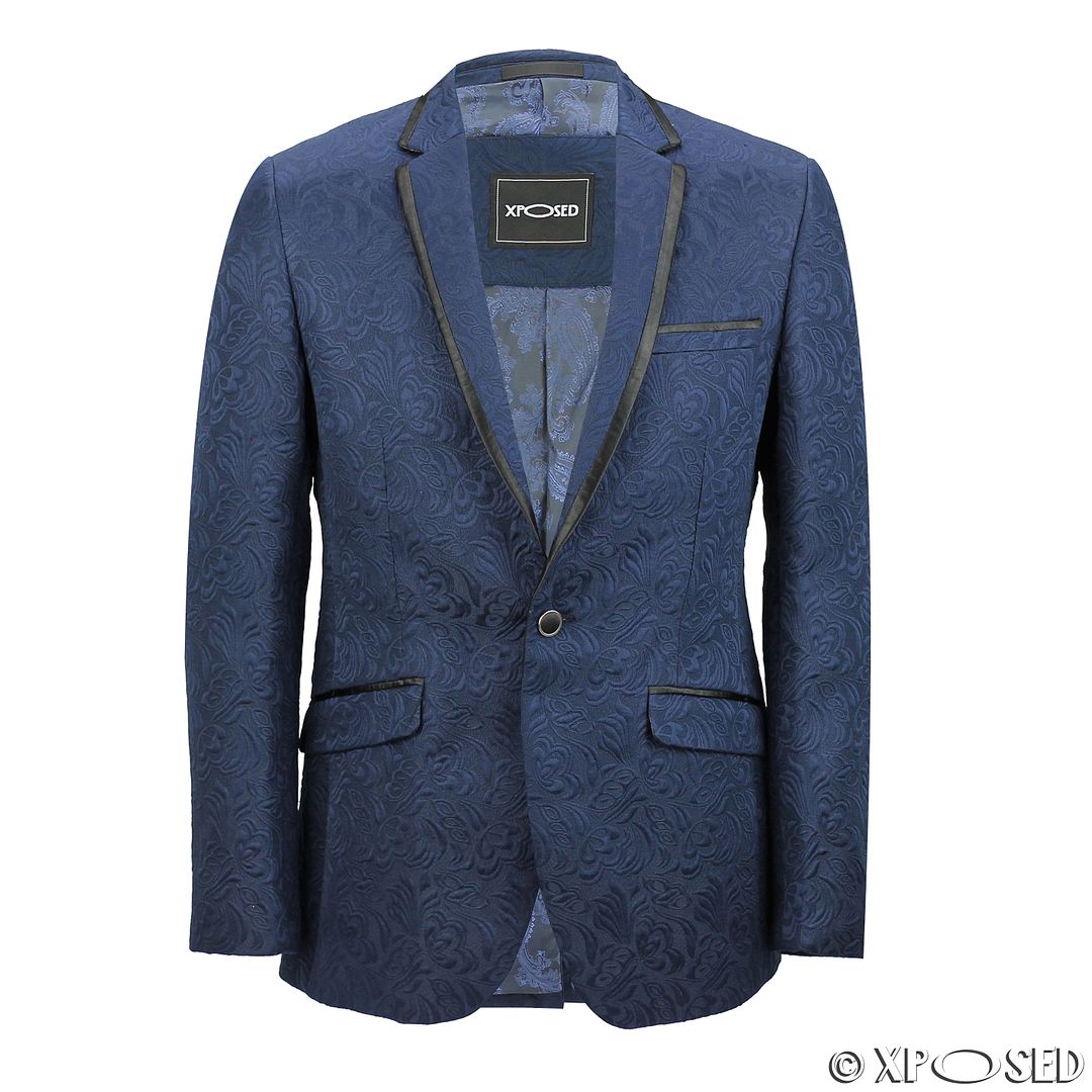 Mens Red Blue Paisley Print Jacquard Woven Fitted Blazer Italian ...