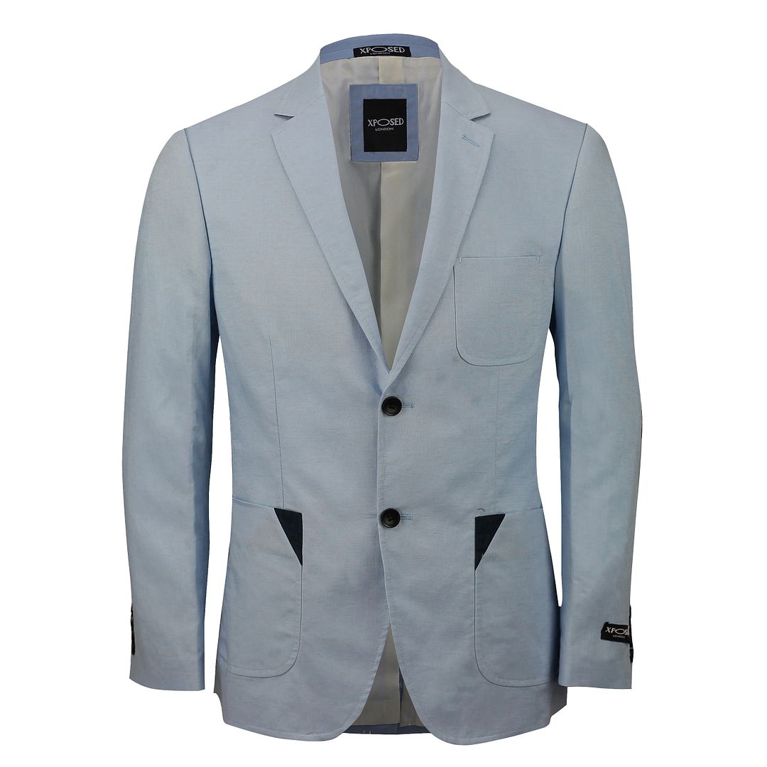 Mens Navy Light Blue Linen Blend Fitted Blazer Casual Designer Suit ...