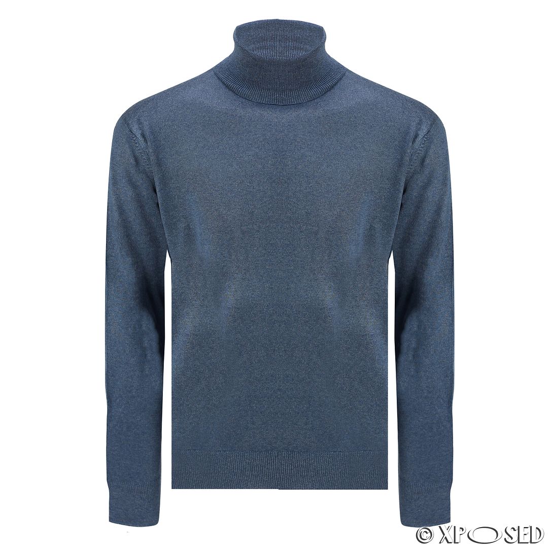 Mens Wool Mix Knit Polo Roll Turtle Neck Jumper Sweater Pullover Size M ...