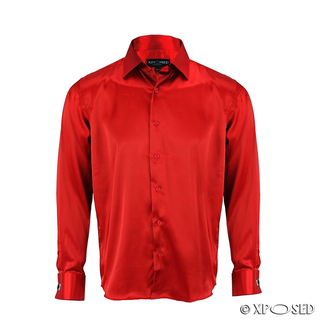 Mens Satin Silky Feel Smart Casual Double Cuff Wedding Party Formal