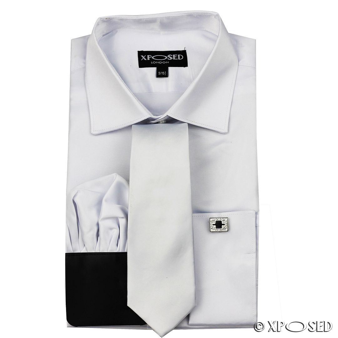 Mens Satin Silky Feel Smart Casual Double Cuff Wedding Party Formal