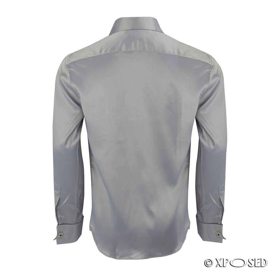 Mens Satin Silky Feel Smart Casual Double Cuff Wedding Party Formal