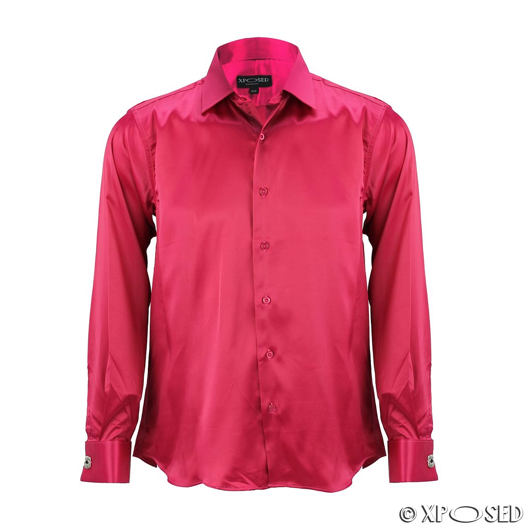 Mens Satin Silky Feel Smart Casual Double Cuff Wedding Party Formal