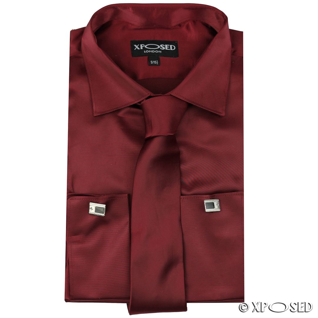 Mens Satin Silky Feel Smart Casual Double Cuff Wedding Party Formal