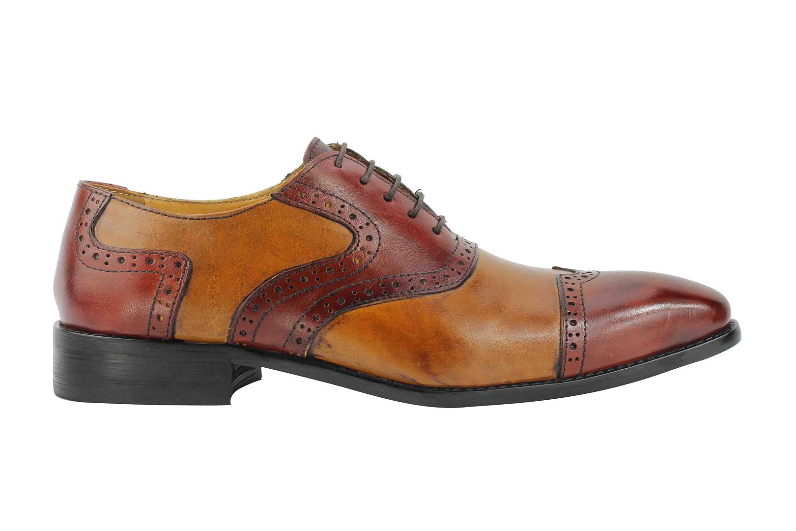 New Men 2 Tone Maroon Tan Real Leather Vintage Smart Casual Brogue Lace ...