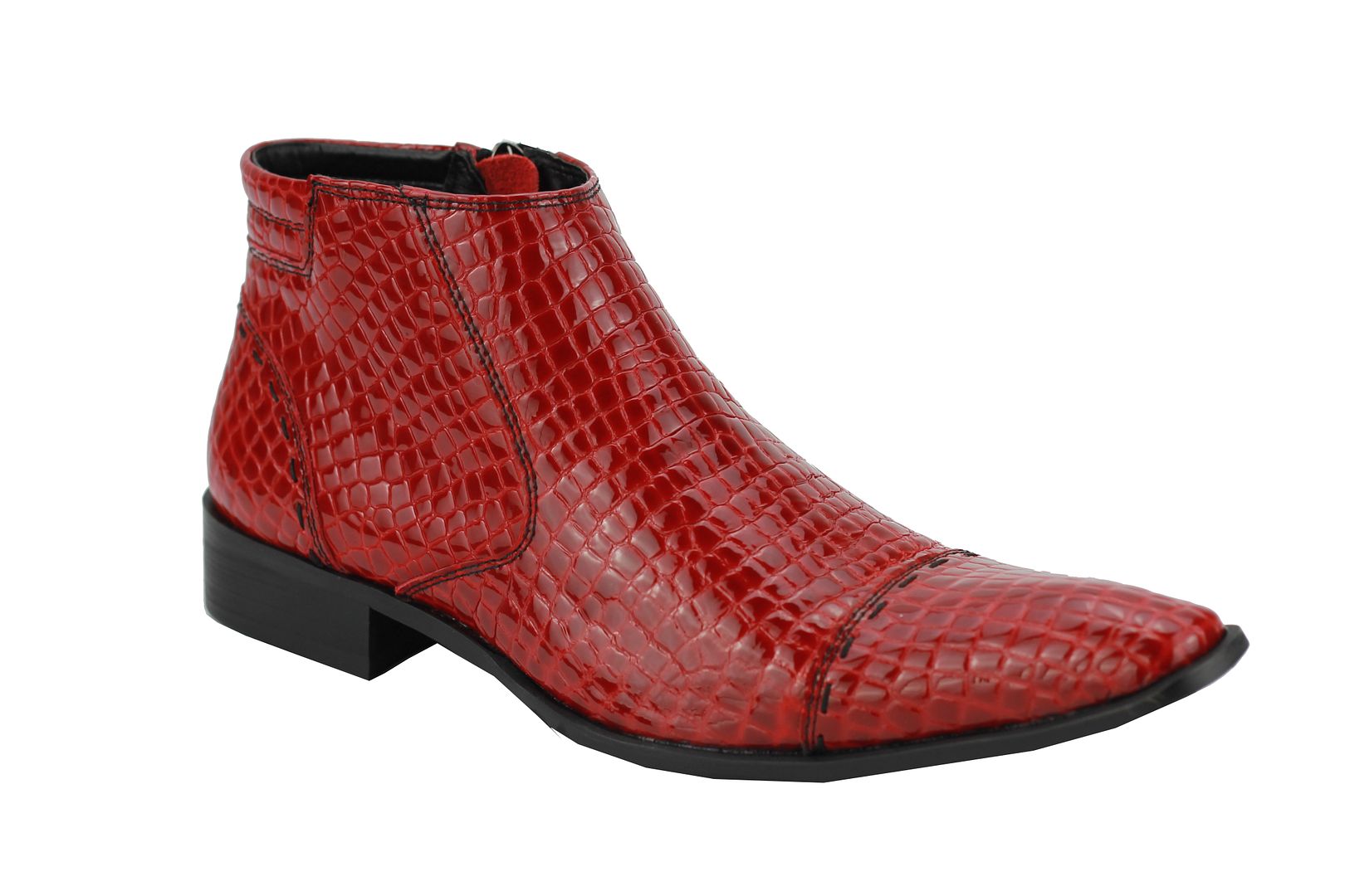 red snakeskin ankle boots