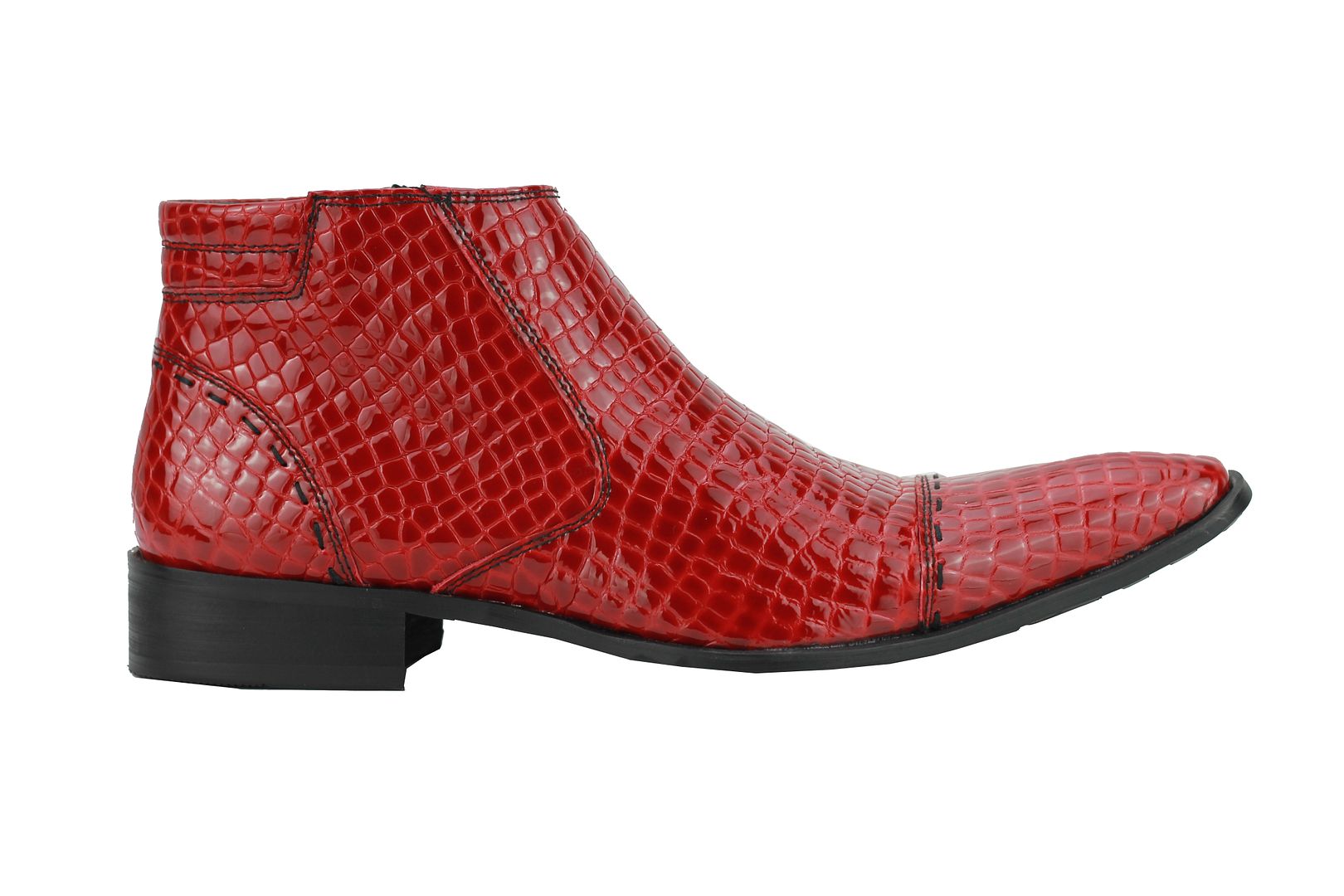 Mens Red Blue Leather Snakeskin Effect Hi Shine Zip Ankle Boots Pointy ...